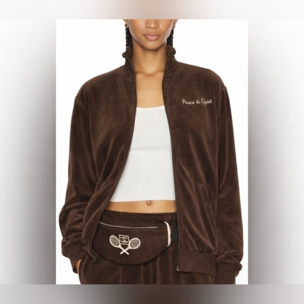 Museum of Peace & Quiet Revolve Comfy Cozy Brown Velour Zip Jacket S Luxury